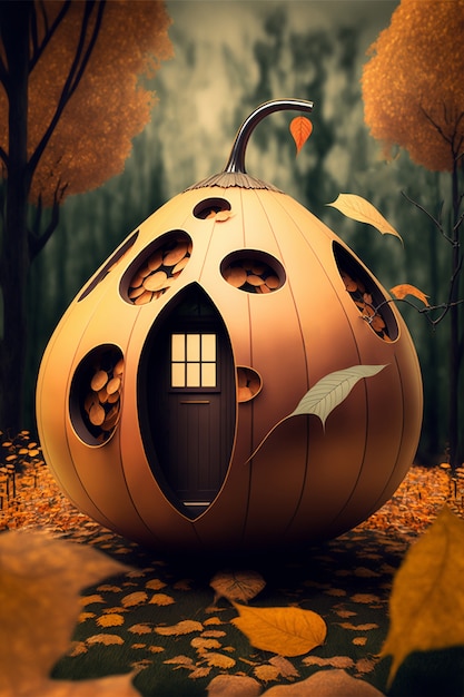 Free photo view of house made from pumpkin in nature