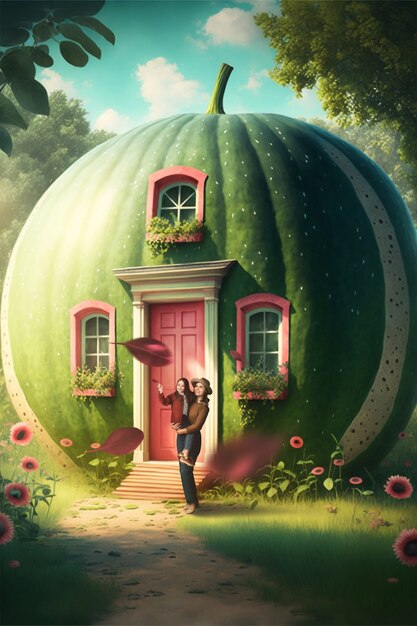 View of house made from a watermelon fruit