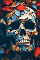 Free photo view of human skeleton skull with leaves