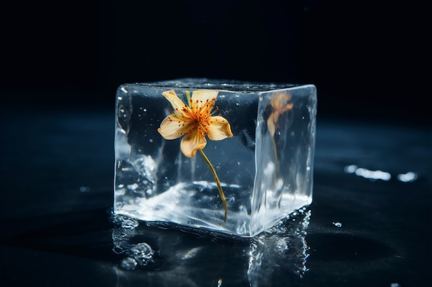 Free photo view of ice cube with flower