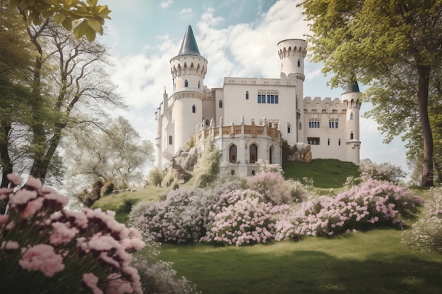 Free photo view of imposing castle with natural landscape