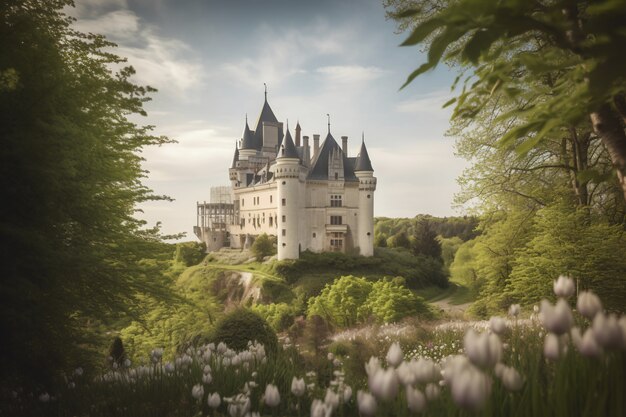 View of imposing castle with natural landscape