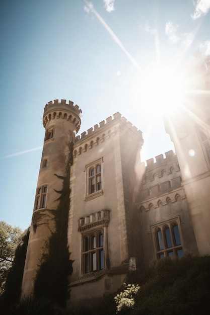 Free photo view of imposing castle with natural landscape