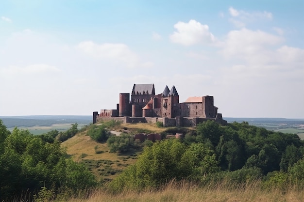 Free photo view of imposing castle with natural landscape