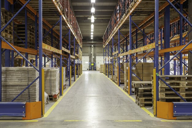 Free Photo view inside a new warehouse on the mezzanine floor looking into the hall