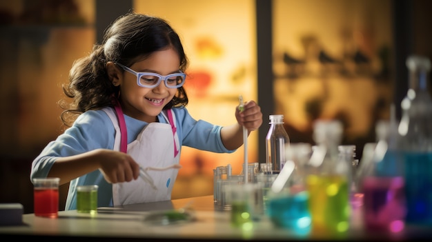 View of kids learning in the laboratory for science day