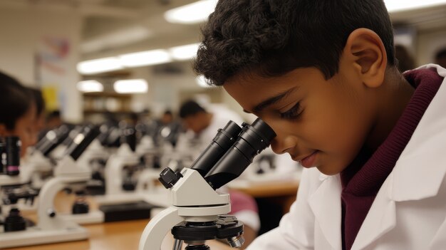 View of kids learning in the laboratory for science day