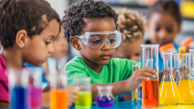 View of kids learning in the laboratory for science day