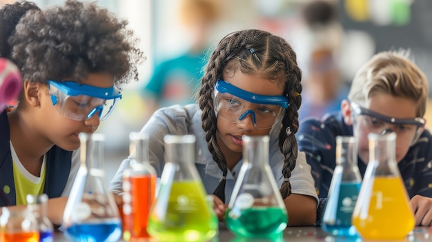 View of kids learning in the laboratory for science day