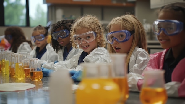 Free Photo view of kids learning in the laboratory for science day