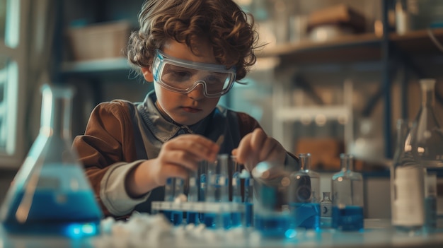 Free Photo view of kids learning in the laboratory for science day