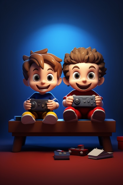 Free photo view of kids playing video games together