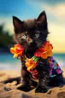 Free photo view of kitten at the beach in summer