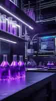 Free photo view of laboratory equipment in neon lights