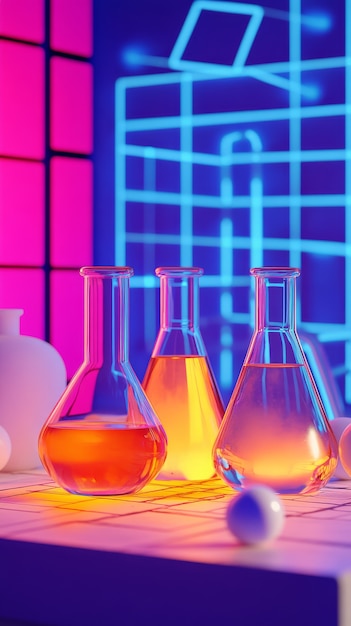 View of laboratory equipment in neon lights