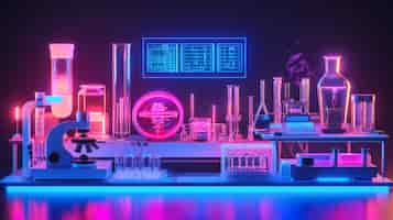 Free photo view of laboratory equipment in neon lights