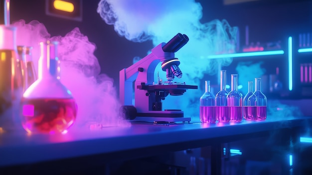 Free Photo view of laboratory equipment in neon lights