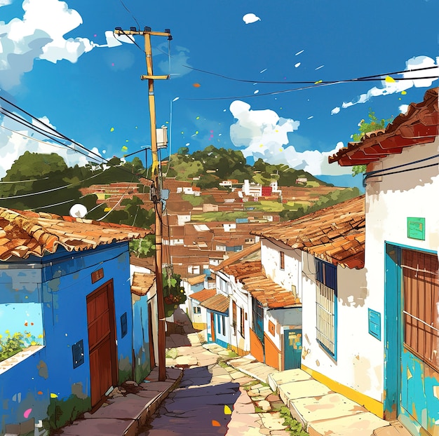 Free photo view of latin american village with nature and buildings