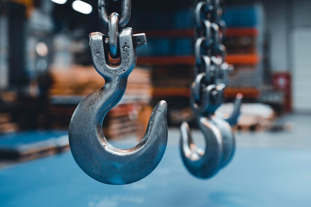 Free Photo view of lifting hook in an industrial warehouse