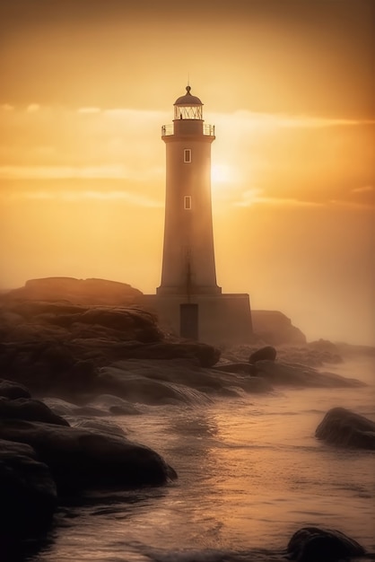 Free photo view of lighthouse tower with beacon of light