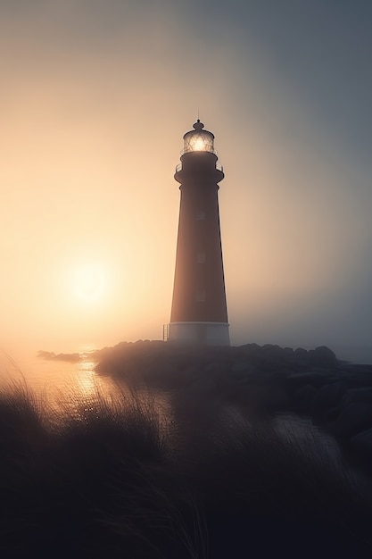 View of lighthouse tower with beacon of light