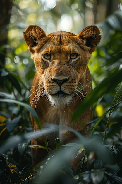 Free Photo view of lion animal in its natural habitat