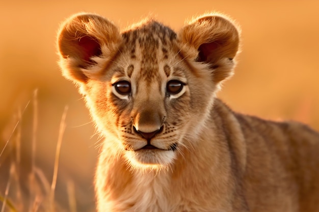 Free photo view of lion cub in the wild