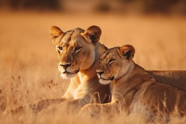 Free Photo view of lioness with cub in the wild