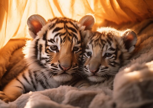 View of little wild tiger cubs