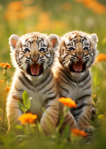 View of little wild tiger cubs