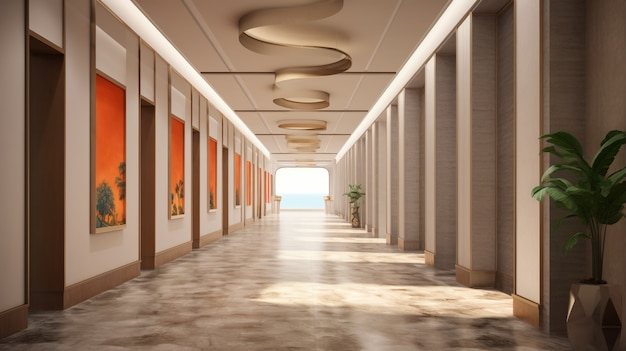 View of luxurious hotel hallway