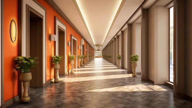 View of luxurious hotel hallway