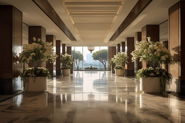 View of luxurious hotel interior space