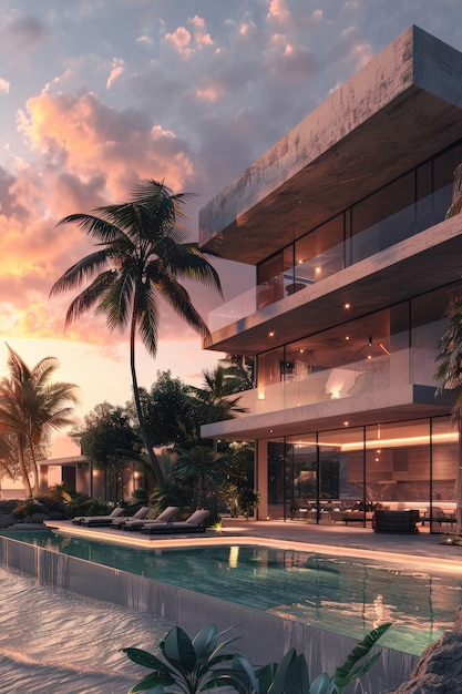 View of luxurious villa with modern architectural design