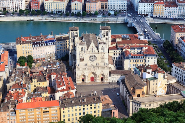 View of Lyon with Saint Jean cathedral, France