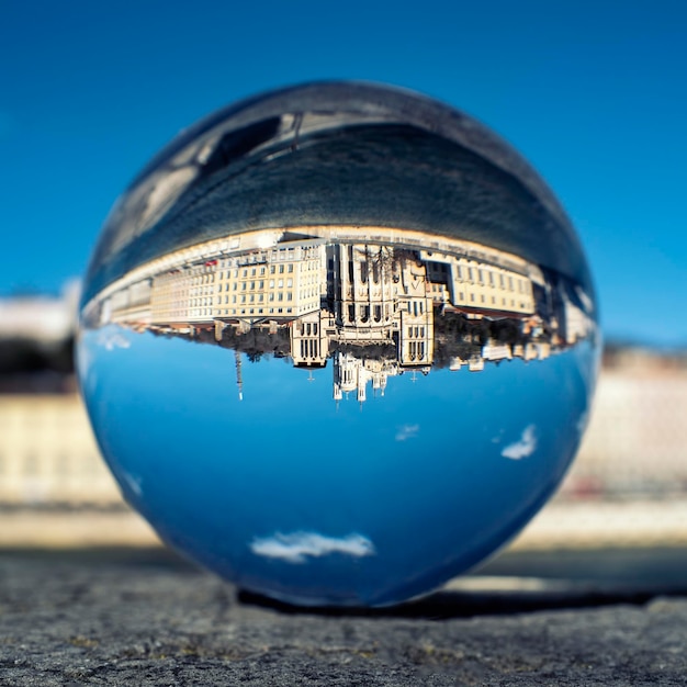 Free photo view of lyon with saone river through a crystal ball