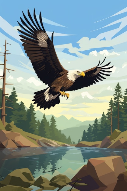 Free photo view of majestic 3d eagle with feathers and wings wide open