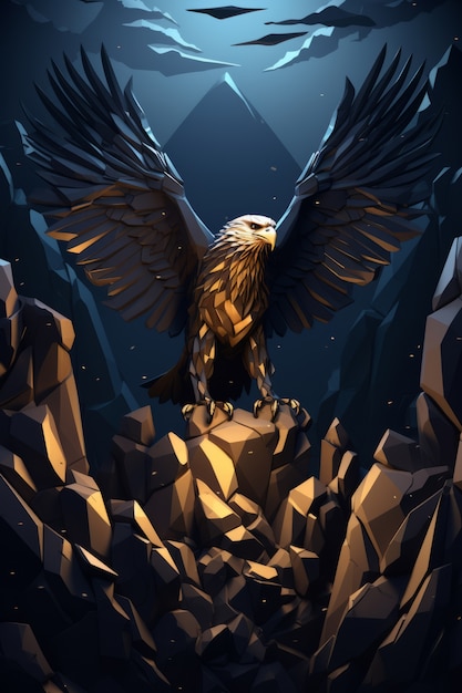 Free Photo view of majestic 3d eagle with feathers and wings wide open