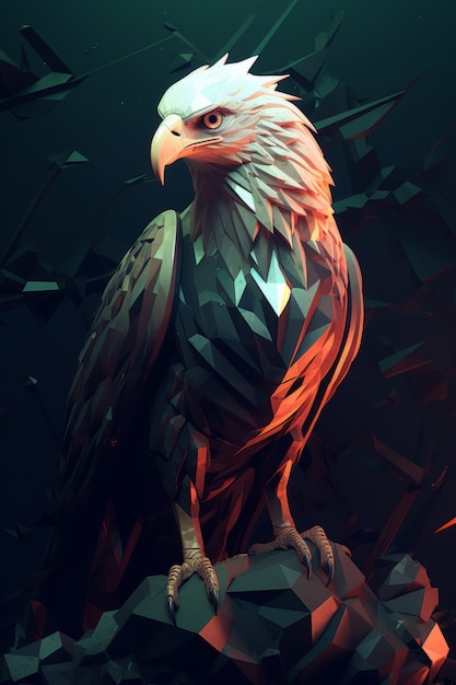 View of majestic 3d eagle with feathers