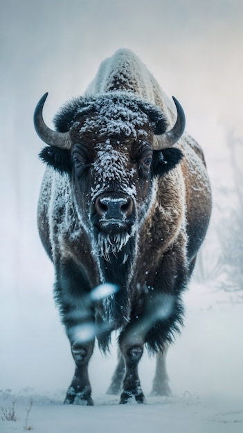 Free Photo view of majestic bison in its natural habitat during a winter day