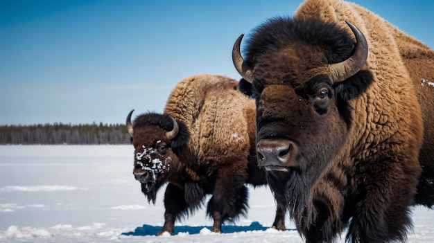 Free Photo view of majestic bison in its natural habitat during a winter day