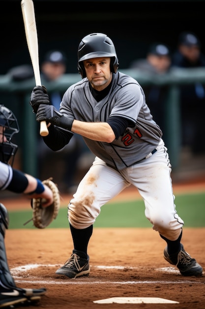 Free photo view of male baseball player on the field