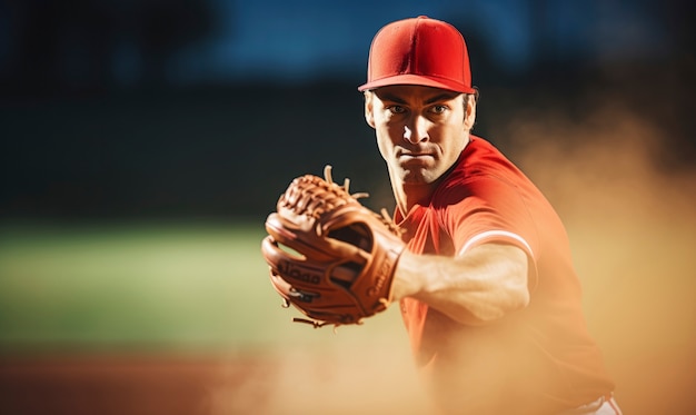 Free photo view of male baseball player on the field