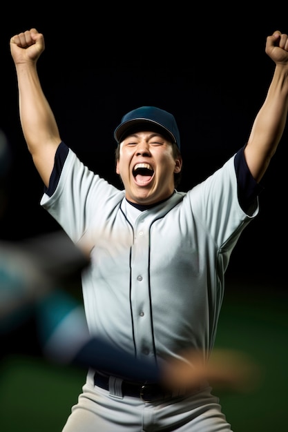 Free photo view of male baseball player on the field