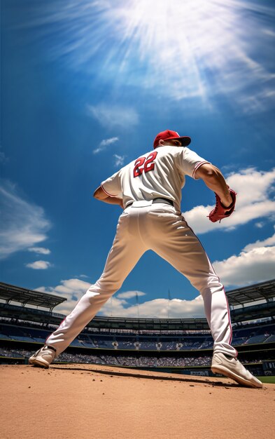 View of male baseball player on the field