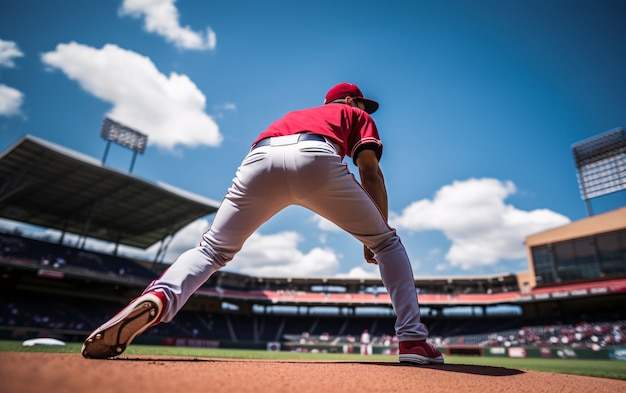 Free photo view of male baseball player on the field