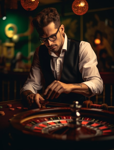 Free photo view of man gambling at a casino