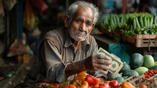 View of man handling money and funds for wealth prosperity