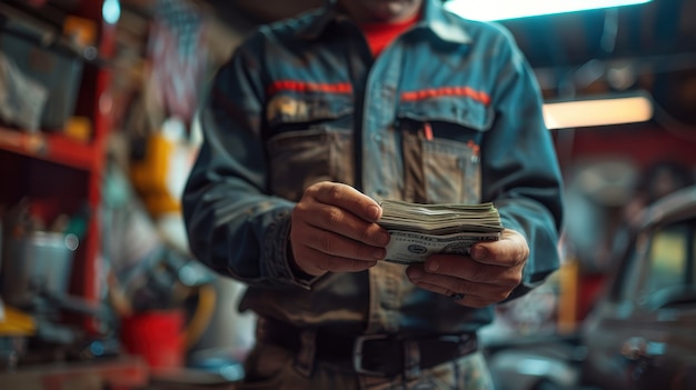 View of man handling money and funds for wealth prosperity