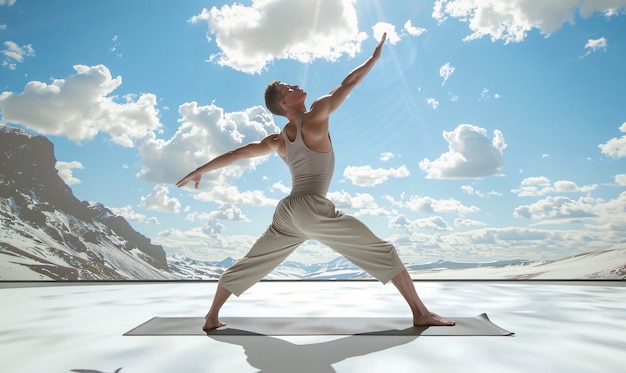 Free photo view of man practicing mindfulness and yoga in a fantasy setting